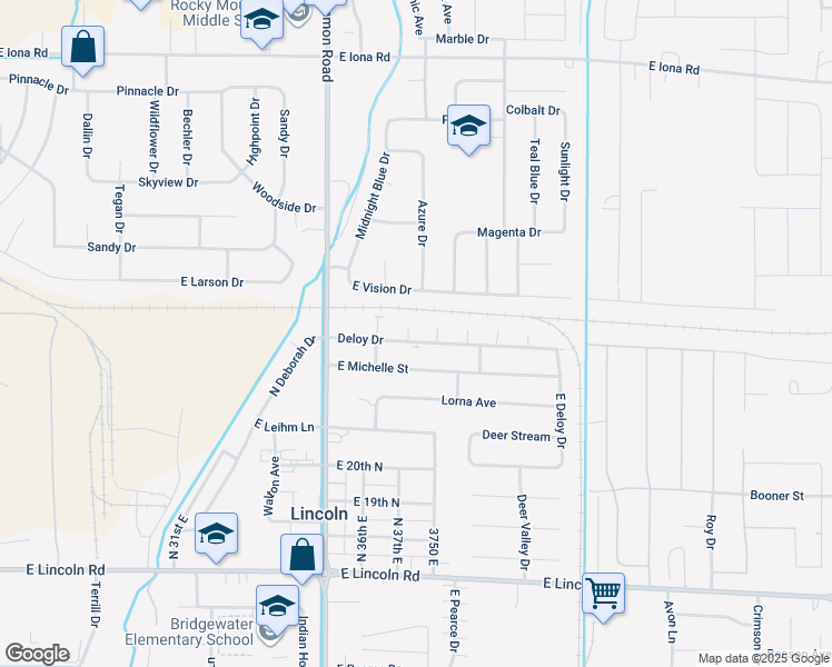 map of restaurants, bars, coffee shops, grocery stores, and more near 3703 Deloy Drive in Idaho Falls