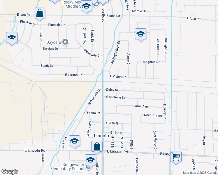 map of restaurants, bars, coffee shops, grocery stores, and more near 3565 Deloy Drive in Idaho Falls