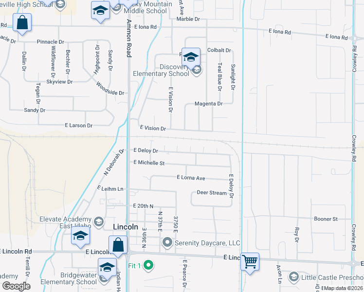 map of restaurants, bars, coffee shops, grocery stores, and more near 3743 Deloy Drive in Idaho Falls