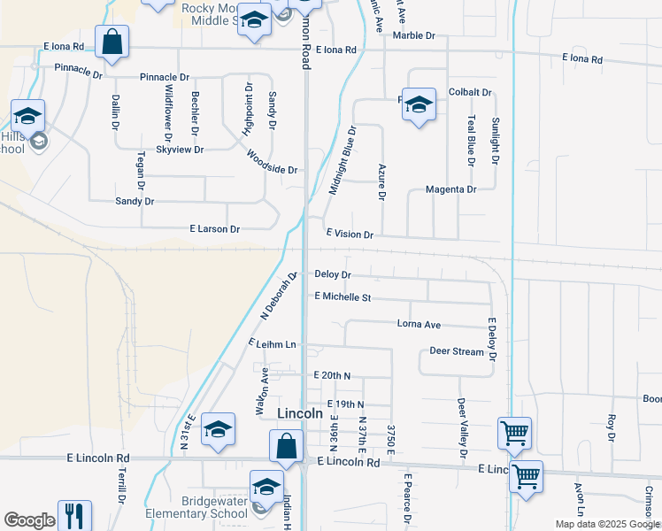 map of restaurants, bars, coffee shops, grocery stores, and more near 3565 Deloy Drive in Idaho Falls