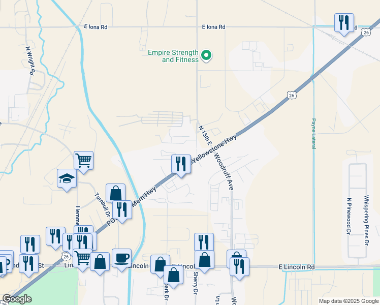map of restaurants, bars, coffee shops, grocery stores, and more near 2435 North Yellowstone Highway in Idaho Falls