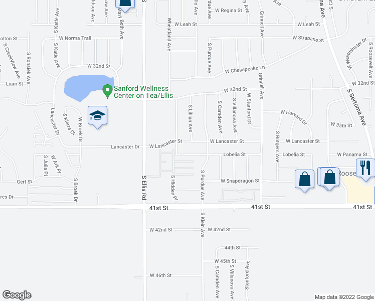map of restaurants, bars, coffee shops, grocery stores, and more near 8104 West Lobelia Street in Sioux Falls
