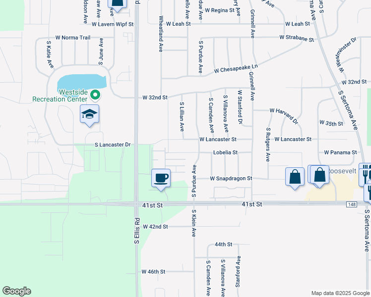 map of restaurants, bars, coffee shops, grocery stores, and more near 8004 West Lobelia Street in Sioux Falls