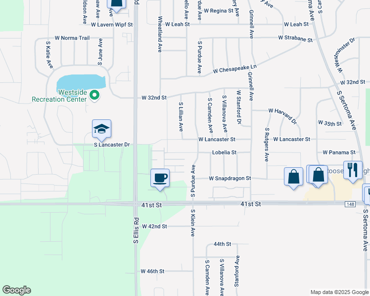 map of restaurants, bars, coffee shops, grocery stores, and more near 8004 West Lobelia Street in Sioux Falls