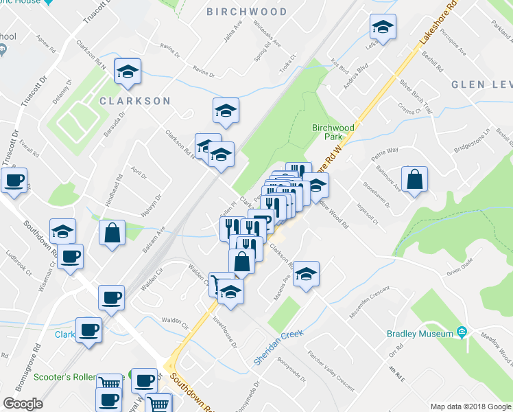 map of restaurants, bars, coffee shops, grocery stores, and more near 1746 Pengilley Place in Mississauga