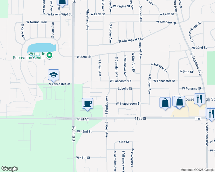 map of restaurants, bars, coffee shops, grocery stores, and more near 7900 West Lobelia Street in Sioux Falls