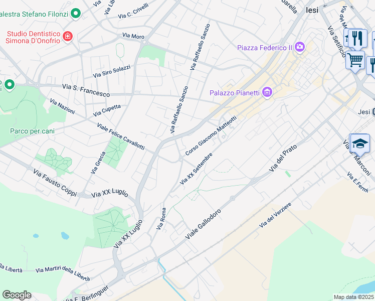 map of restaurants, bars, coffee shops, grocery stores, and more near 96A Corso Giacomo Matteotti in Jesi