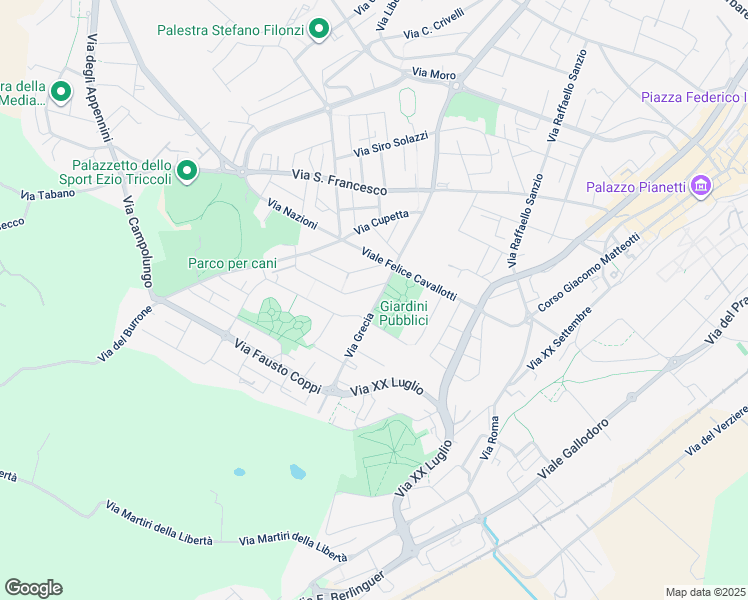 map of restaurants, bars, coffee shops, grocery stores, and more near 7A Via Grecia in Jesi