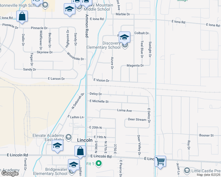 map of restaurants, bars, coffee shops, grocery stores, and more near 3703 Deloy Drive in Idaho Falls