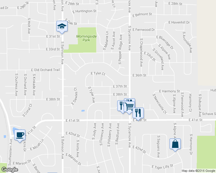 map of restaurants, bars, coffee shops, grocery stores, and more near 4309 East 37th Street in Sioux Falls