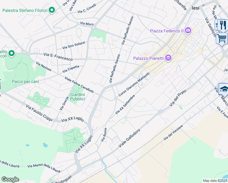 map of restaurants, bars, coffee shops, grocery stores, and more near 7 Viale Felice Cavallotti in Jesi