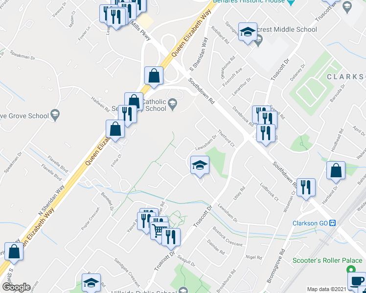 map of restaurants, bars, coffee shops, grocery stores, and more near 2032 Fontwell Crescent in Mississauga