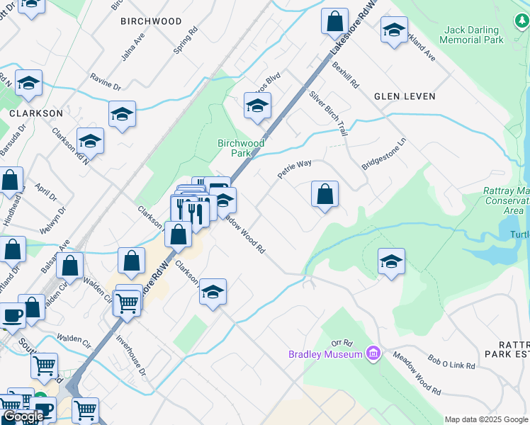 map of restaurants, bars, coffee shops, grocery stores, and more near 927 Ingersoll Court in Mississauga
