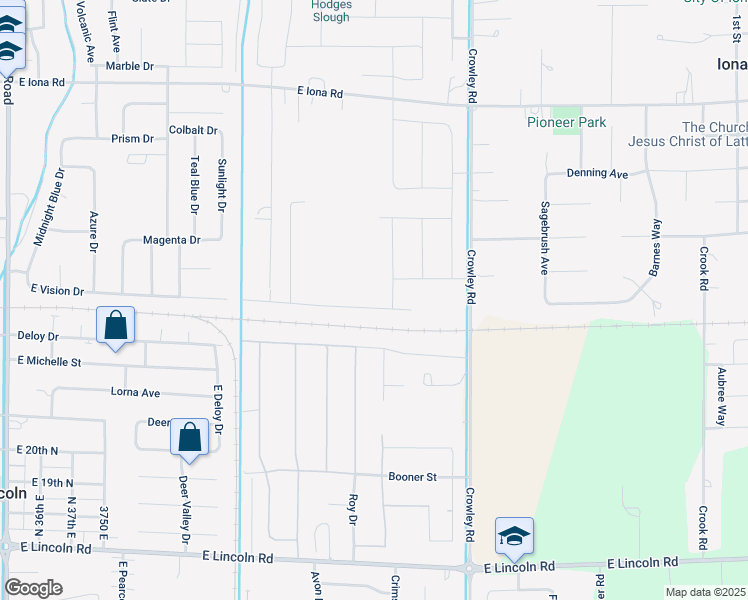map of restaurants, bars, coffee shops, grocery stores, and more near Woodbine Lane in Idaho Falls