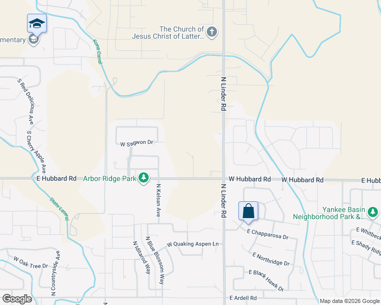 map of restaurants, bars, coffee shops, grocery stores, and more near 1800 West Hubbard Road in Kuna