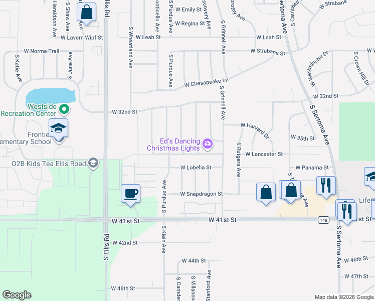 map of restaurants, bars, coffee shops, grocery stores, and more near 2605-2609 South Villanova Avenue in Sioux Falls