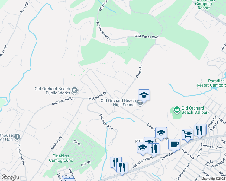 map of restaurants, bars, coffee shops, grocery stores, and more near 29 Gables Way in Old Orchard Beach