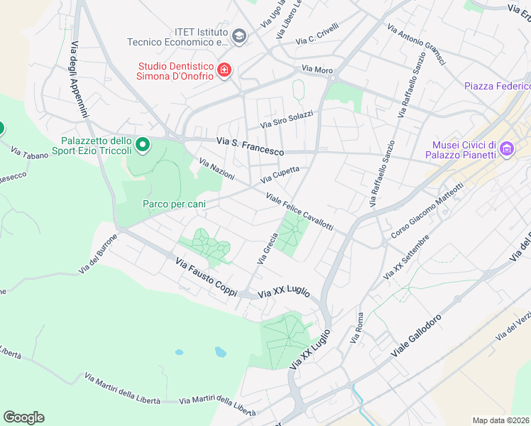 map of restaurants, bars, coffee shops, grocery stores, and more near 4 Via Francia in Jesi