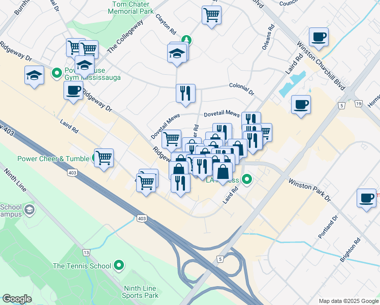map of restaurants, bars, coffee shops, grocery stores, and more near 3347 McMaster Road in Mississauga