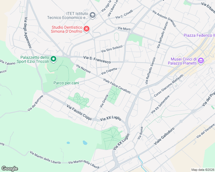 map of restaurants, bars, coffee shops, grocery stores, and more near 4 Via Francia in Jesi