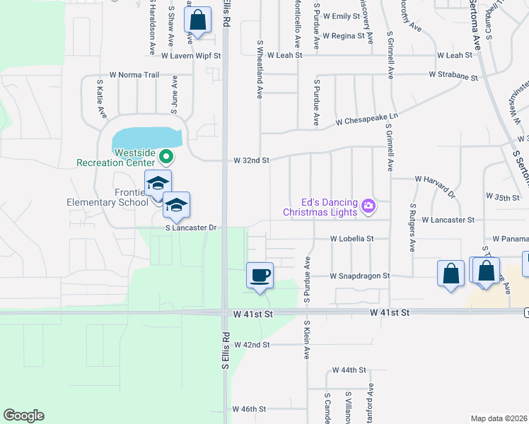 map of restaurants, bars, coffee shops, grocery stores, and more near 2608 South Kinderhook Avenue in Sioux Falls