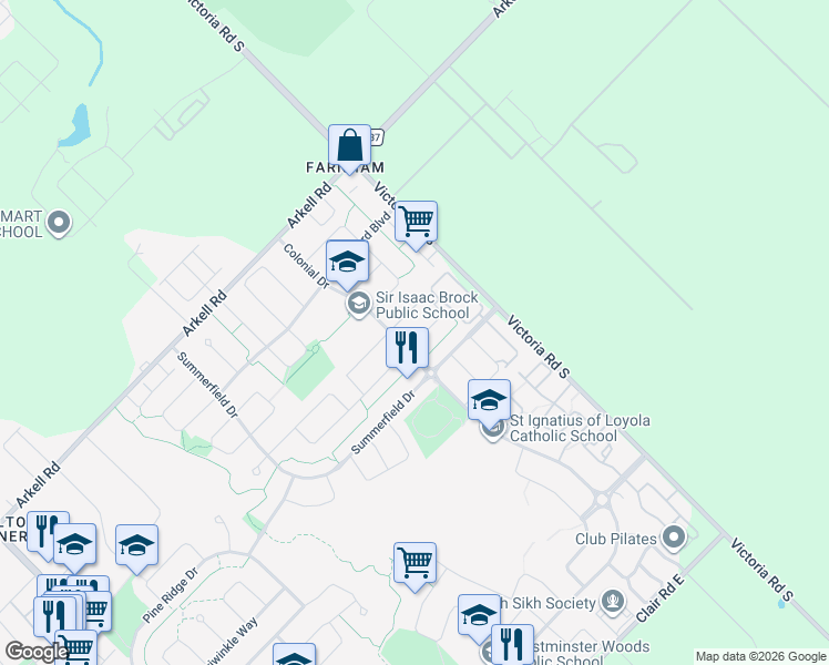 map of restaurants, bars, coffee shops, grocery stores, and more near 59 Marsh Crescent in Guelph