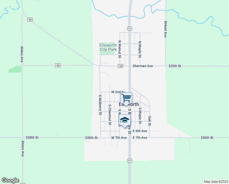 map of restaurants, bars, coffee shops, grocery stores, and more near West 2nd Avenue in Ellsworth