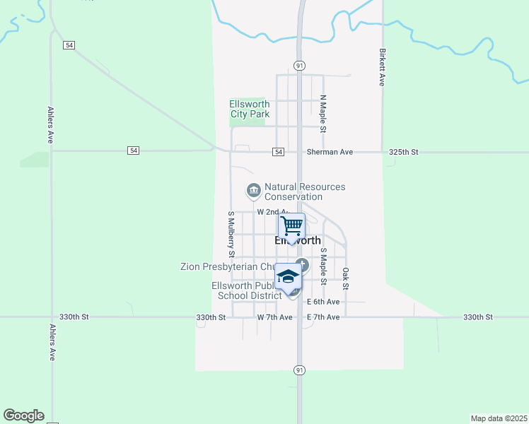 map of restaurants, bars, coffee shops, grocery stores, and more near West 2nd Avenue in Ellsworth