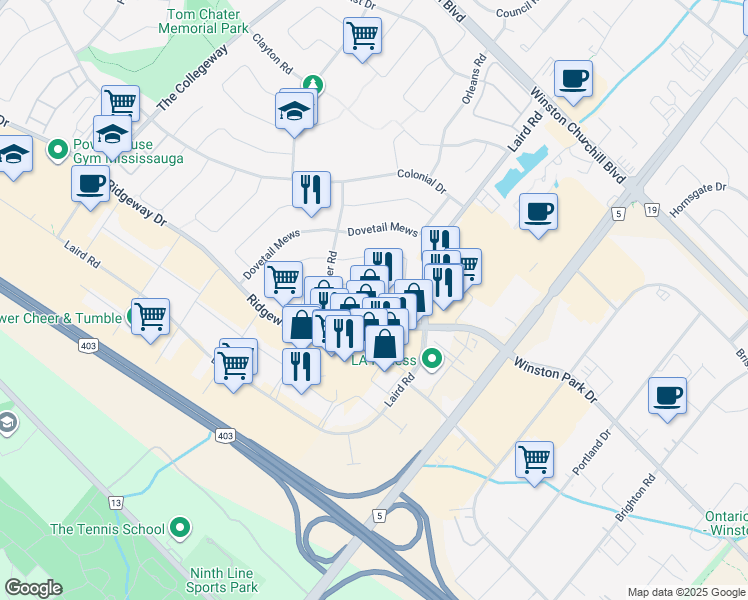 map of restaurants, bars, coffee shops, grocery stores, and more near 3023 Valcourt Crescent in Mississauga