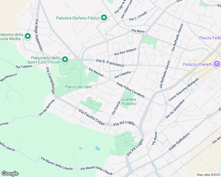 map of restaurants, bars, coffee shops, grocery stores, and more near 9 Via Francia in Jesi