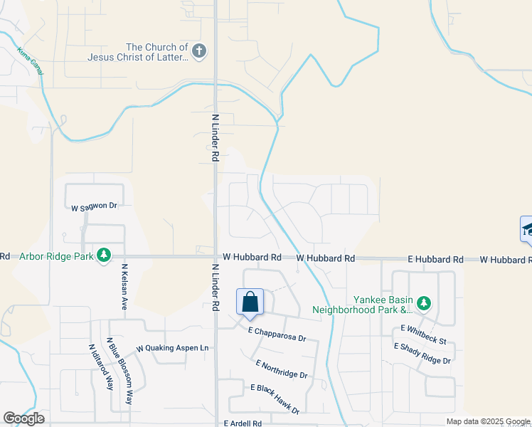 map of restaurants, bars, coffee shops, grocery stores, and more near 1364 West Sagwon Drive in Kuna