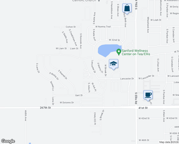 map of restaurants, bars, coffee shops, grocery stores, and more near 9404 Karmya Circle in Sioux Falls