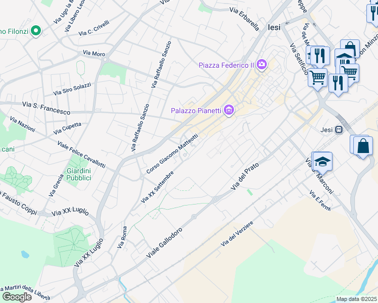 map of restaurants, bars, coffee shops, grocery stores, and more near 49C Corso Giacomo Matteotti in Jesi