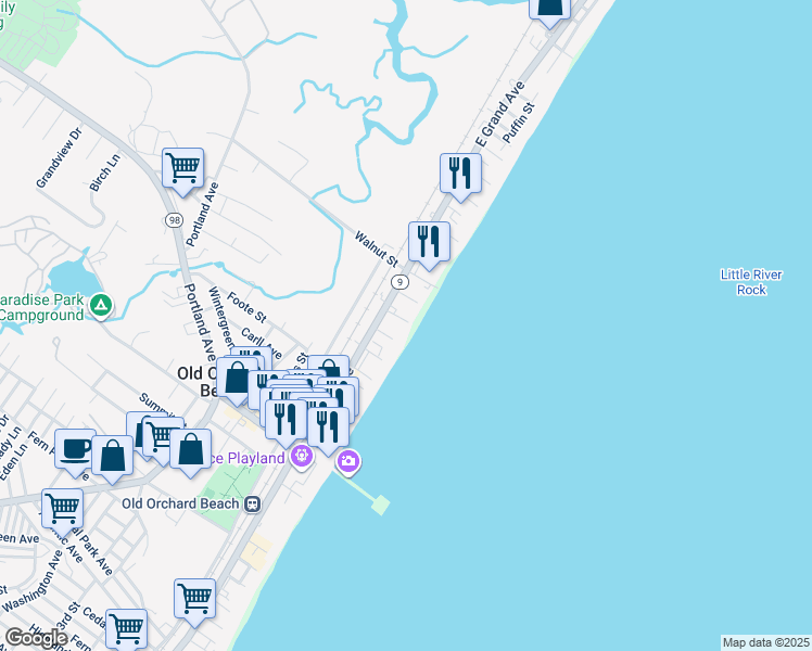 map of restaurants, bars, coffee shops, grocery stores, and more near 2 Cleaves Street in Old Orchard Beach