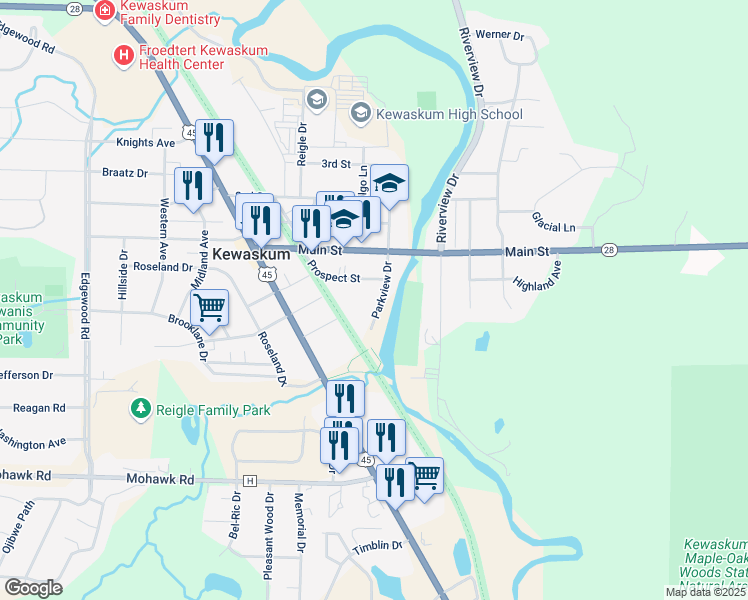 map of restaurants, bars, coffee shops, grocery stores, and more near 1175 Parkview Dr in Kewaskum