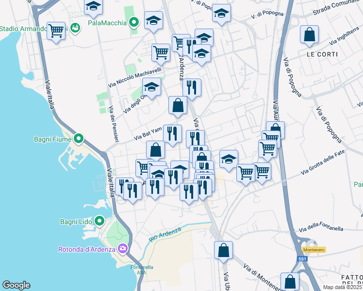 map of restaurants, bars, coffee shops, grocery stores, and more near 6 Via Angiolo Tommasi in Livorno