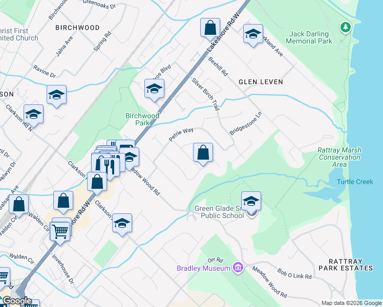 map of restaurants, bars, coffee shops, grocery stores, and more near 889 Baltimore Avenue in Mississauga