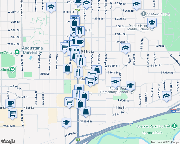 map of restaurants, bars, coffee shops, grocery stores, and more near 2805 South Center Avenue in Sioux Falls