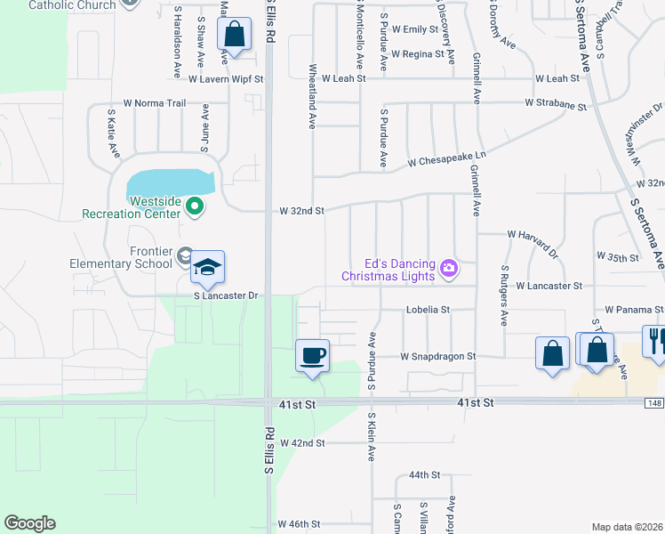 map of restaurants, bars, coffee shops, grocery stores, and more near 2608 South Kinderhook Avenue in Sioux Falls