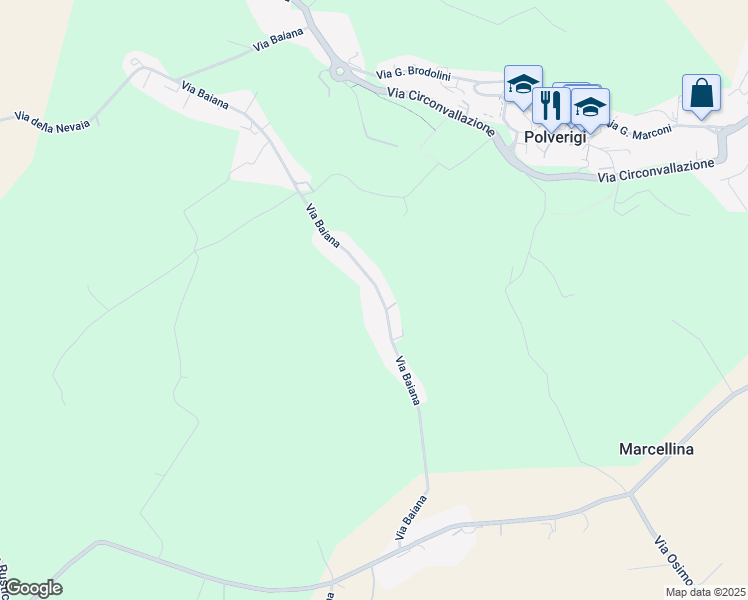 map of restaurants, bars, coffee shops, grocery stores, and more near 76 Via Baiana in Provincia di Ancona