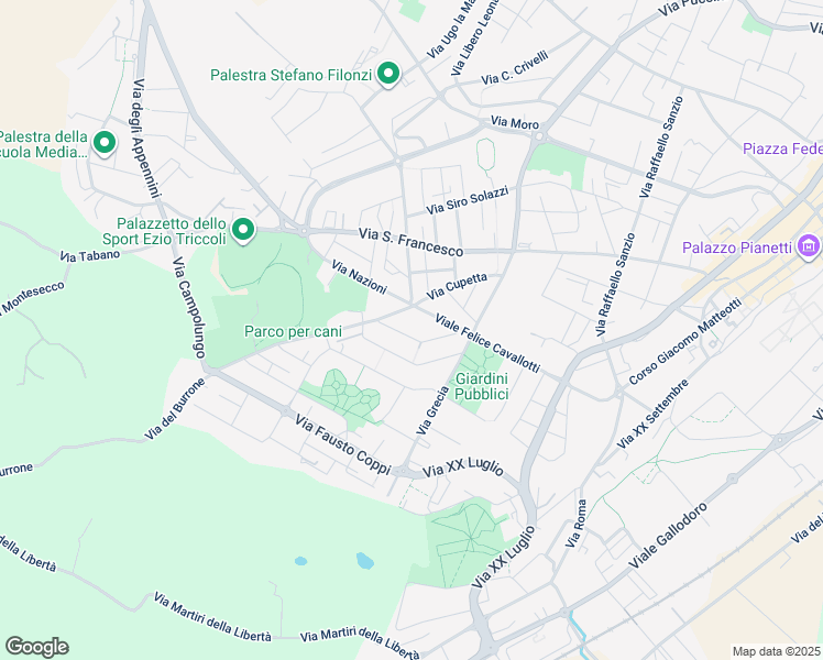 map of restaurants, bars, coffee shops, grocery stores, and more near 9 Via Francia in Jesi