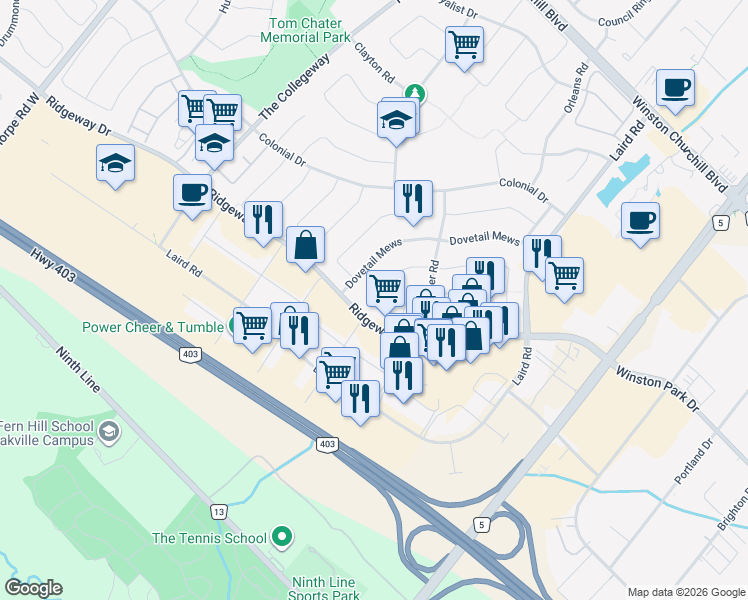 map of restaurants, bars, coffee shops, grocery stores, and more near 3401 Beau Rivage Crescent in Mississauga