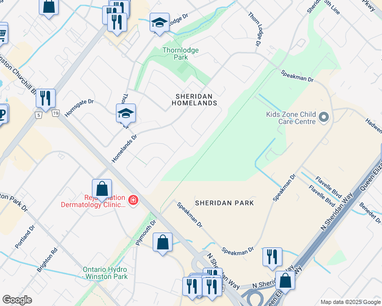 map of restaurants, bars, coffee shops, grocery stores, and more near 2548 Barcella Crescent in Mississauga