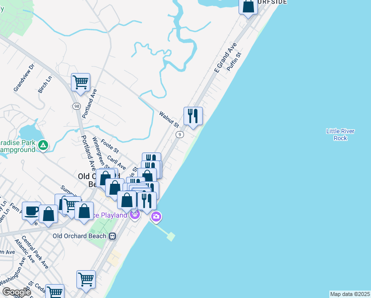 map of restaurants, bars, coffee shops, grocery stores, and more near 2 Cleaves Street in Old Orchard Beach