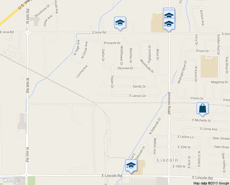 map of restaurants, bars, coffee shops, grocery stores, and more near 3113 East Larson Drive in Idaho Falls