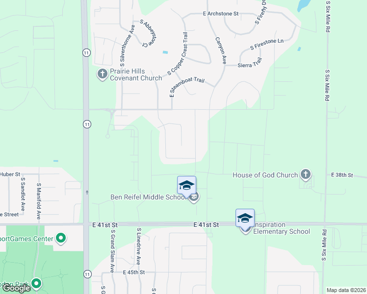 map of restaurants, bars, coffee shops, grocery stores, and more near 2742 South Burns Knoll Circle in Sioux Falls