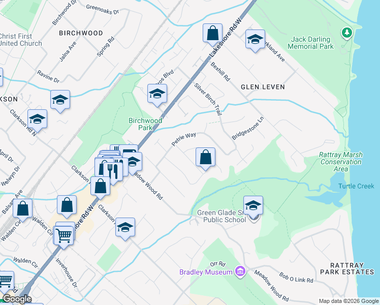 map of restaurants, bars, coffee shops, grocery stores, and more near 889 Baltimore Avenue in Mississauga