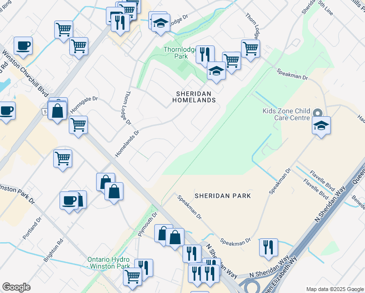 map of restaurants, bars, coffee shops, grocery stores, and more near 2548 Barcella Crescent in Mississauga