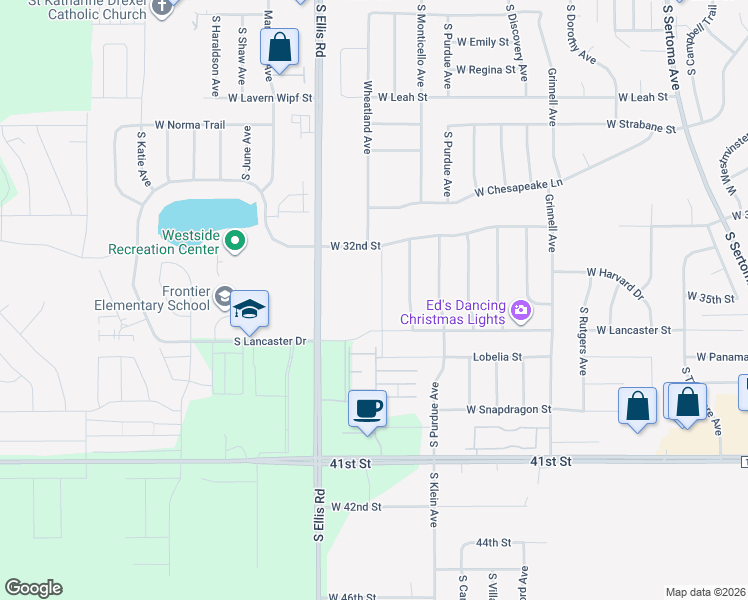 map of restaurants, bars, coffee shops, grocery stores, and more near 2608 South Kinderhook Avenue in Sioux Falls