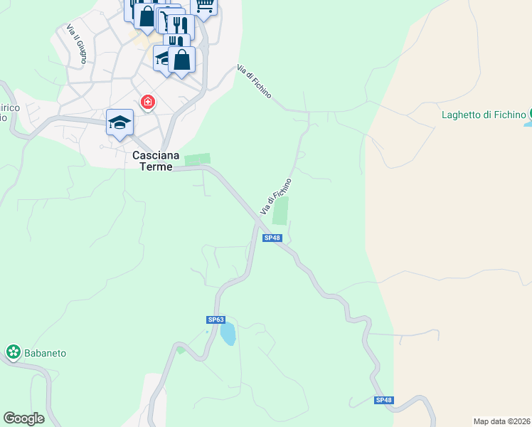 map of restaurants, bars, coffee shops, grocery stores, and more near 93 Via di Fichino in Provincia di Pisa